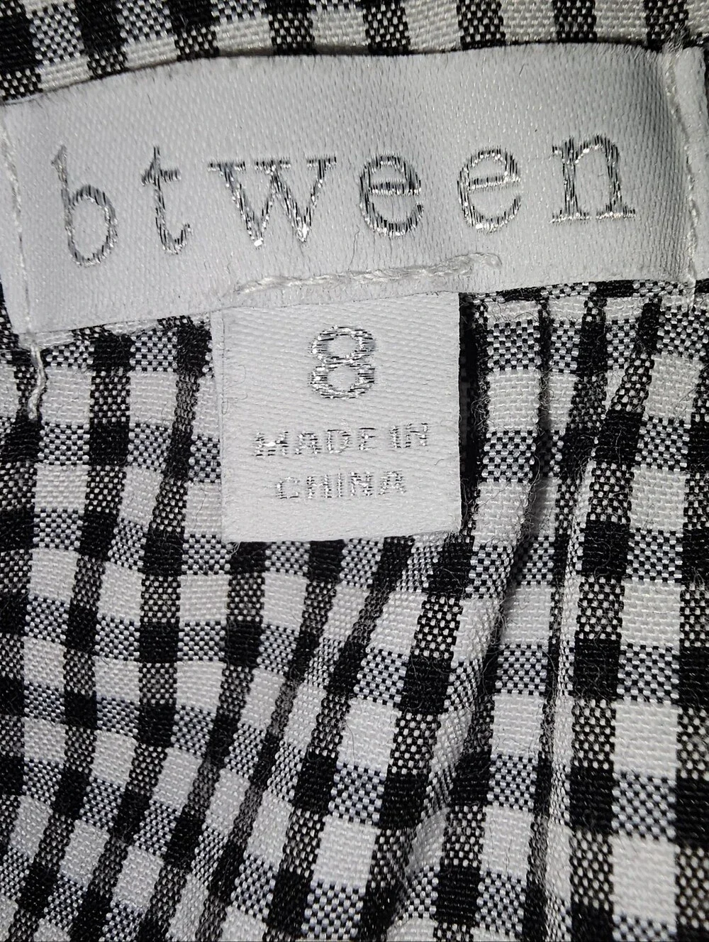 Btween Black & White Check Crochet-Trim Kids Top Sz 8